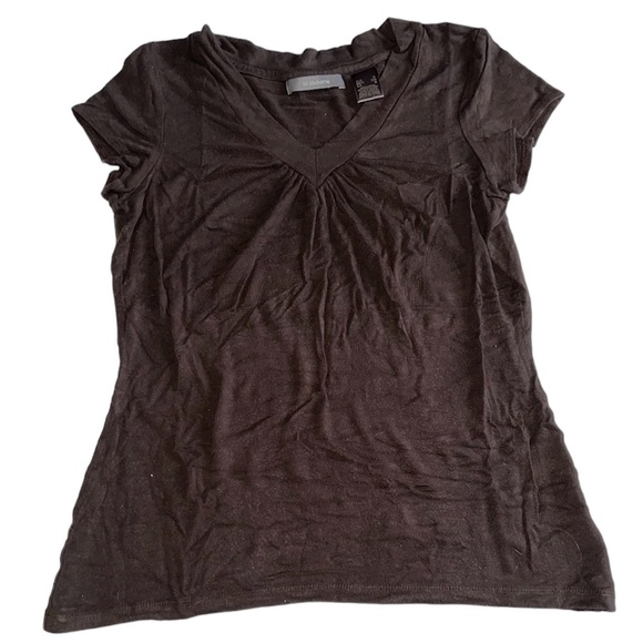Liz Claiborne Brown V Neck Gathered Knit Shirt Sz S - Picture 1 of 4